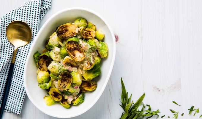 Vegan Tarragon Mustard Brussels Sprouts