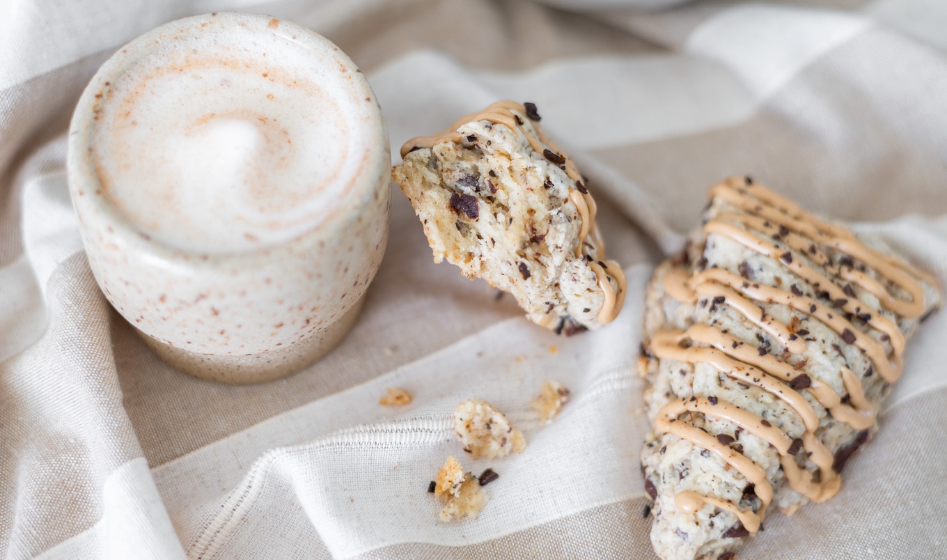 Chocolaty Vegan Coffee Scones With Espresso Glaze
