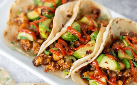 Crispy Hoisin Tofu Vegan Tacos with Scallion Tortillas