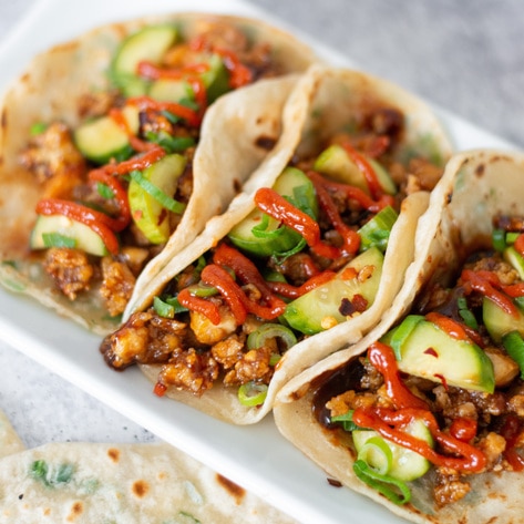 Crispy Hoisin Tofu Vegan Tacos With Scallion Tortillas