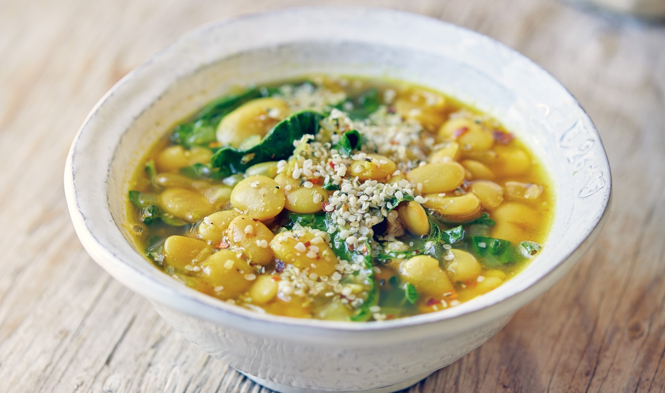 Vegan Garlicky Butter Bean Soup With Greens