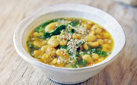 Vegan Garlicky Butter Bean Soup with Greens