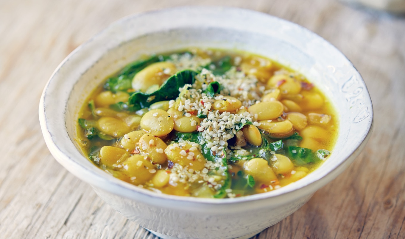 Garlicky Butter Bean Soup With Fresh Greens