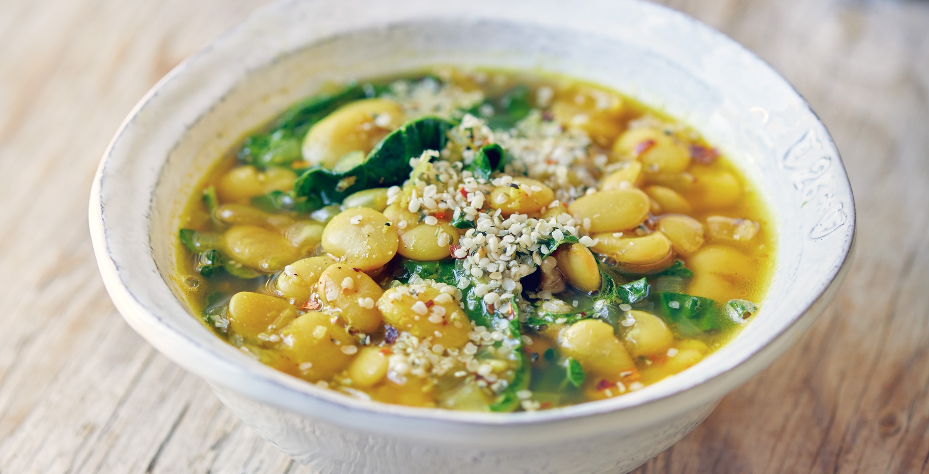 Garlicky Butter Bean Soup With Fresh Greens