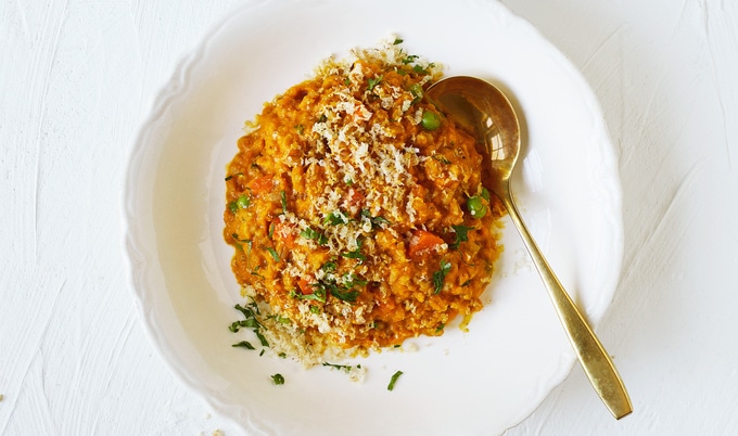 Vegan Carrot & Pea Farro Risotto