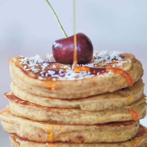 Sweet Vegan Cherry Coconut Pancakes