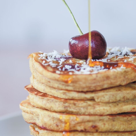 Sweet Vegan Cherry Coconut Pancakes