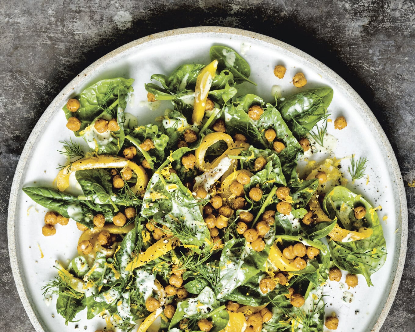 VegNews.SpinachSaladwithBlackenedChickpeas