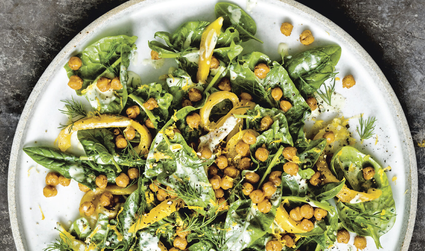 Zesty Vegan Spinach Salad With Blackened Chickpeas