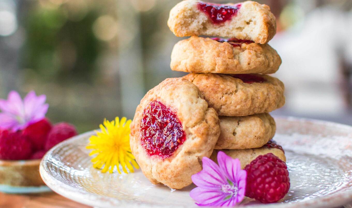 Vegan Raspberry Thumbprint Cookies