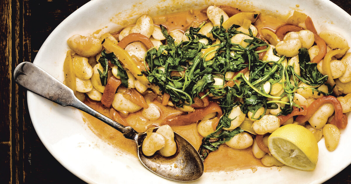 Warm Butter Bean Salad With Roasted Bell Peppers and Pili Pili Oil | VegNews