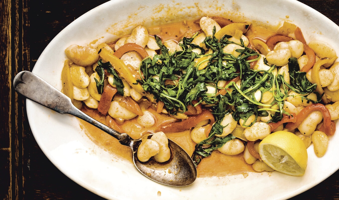 Warm Butter Bean Salad With Roasted Bell Peppers and Pili Pili Oil