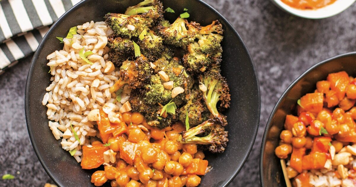 Roasted Sweet Potato Bowl With Creamy Peanut Sauce | VegNews