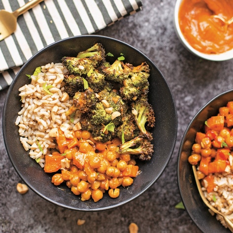 Root Vegetable Vegan Bowls With Creamy Peanut Sauce