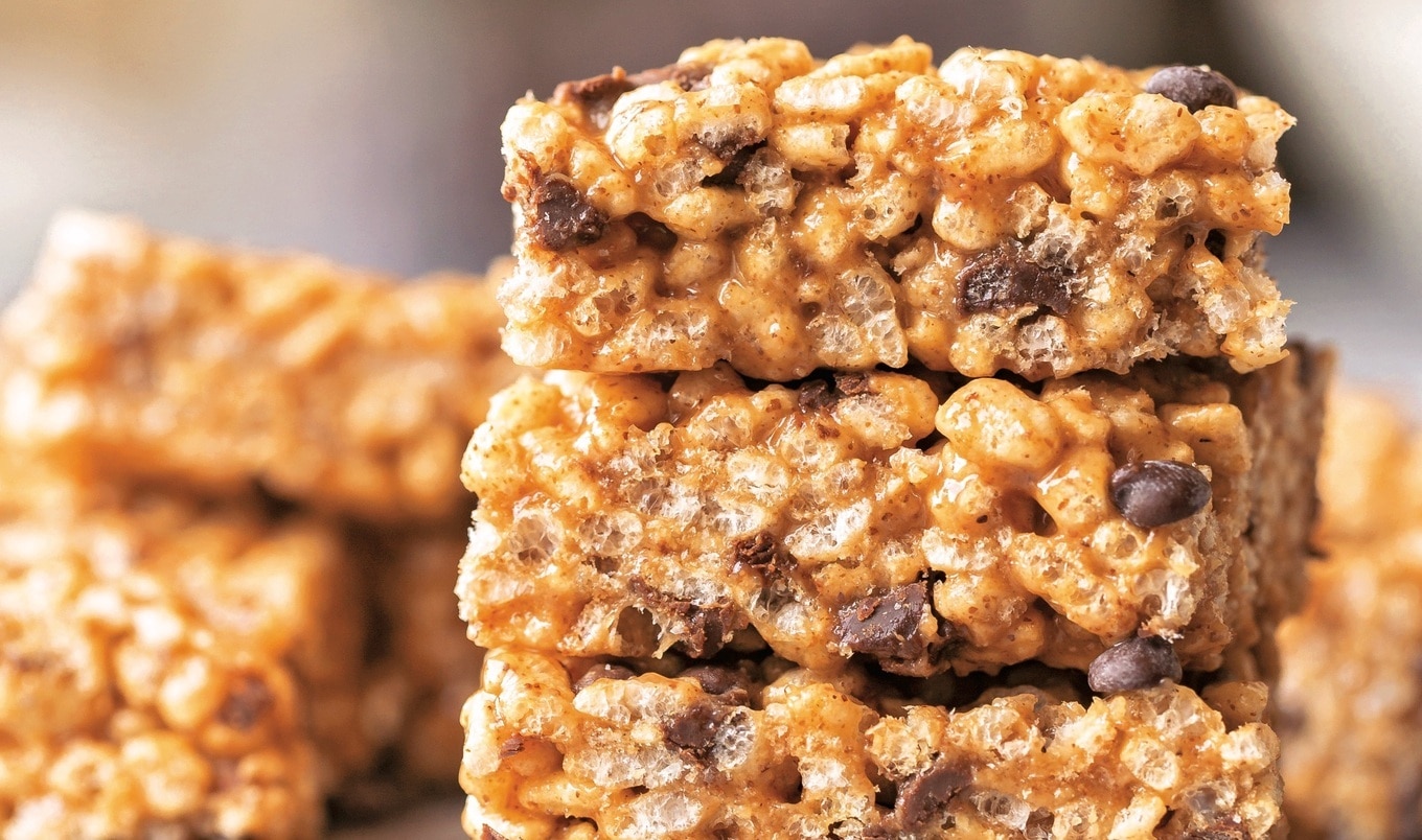 Rice Crispy Treats With Salted Almond Butter and Chocolate Chips