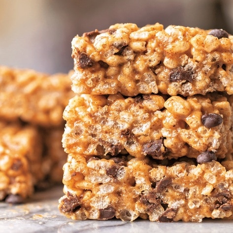 Vegan Rice Crispy Treats With Salted Almond Butter and Chocolate Chips