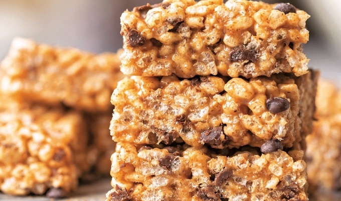 Vegan Salted Almond Butter & Chocolate Chip Rice Crispy Treats 