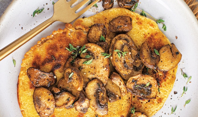 Vegan Chickpea Pancakes with Balsamic Mushrooms