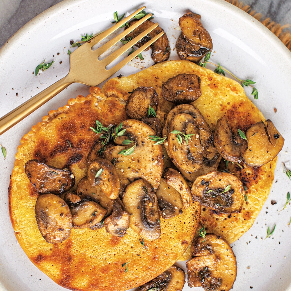 Vegan Chickpea Pancakes With Balsamic Mushrooms