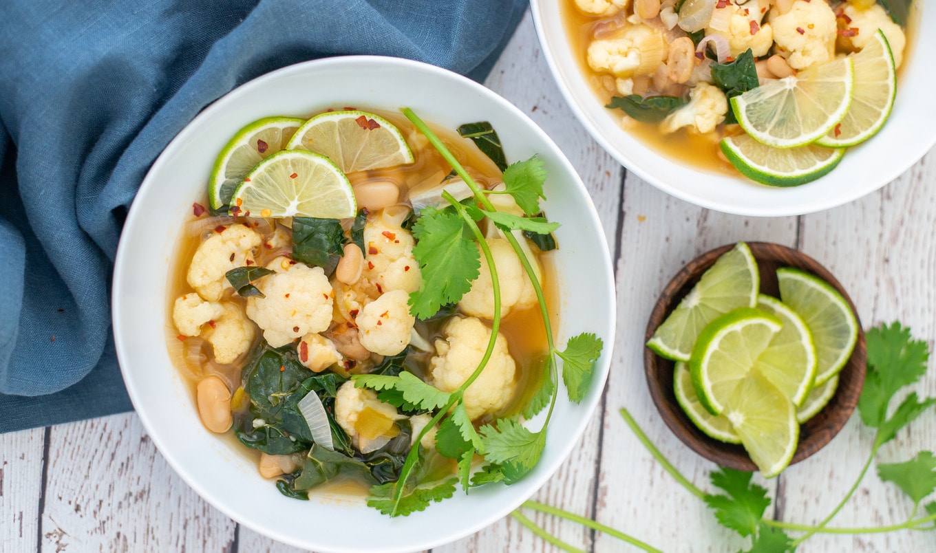 Vegan Cauliflower Lime and White Bean Soup