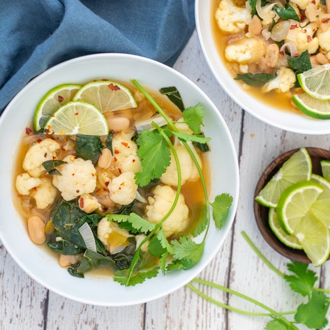 Vegan Cauliflower Lime &amp; White Bean Soup