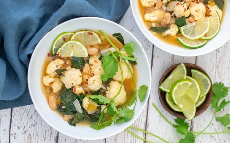 Vegan Cauliflower Lime &amp; White Bean Soup