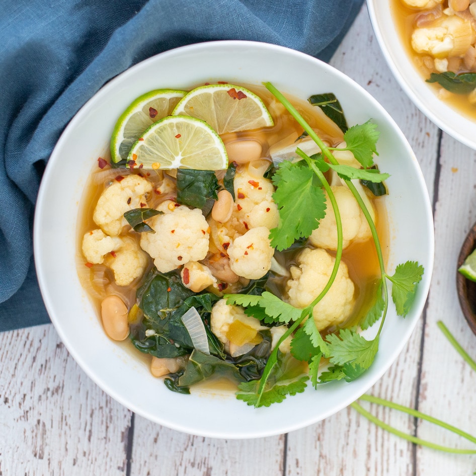 Vegan Cauliflower Lime and White Bean Soup