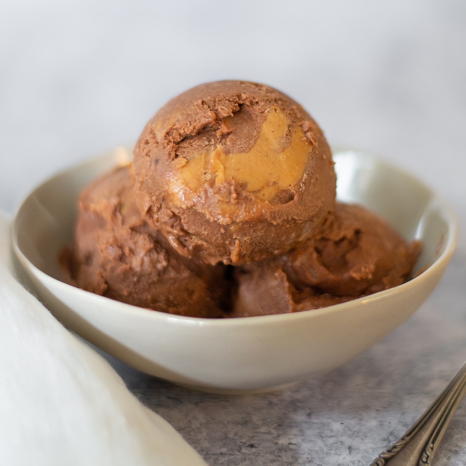 4-Ingredient Chocolate Peanut Butter Swirl Banana Ice Cream