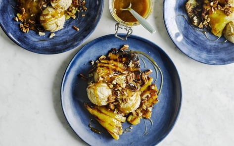 Grilled Cinnamon Pineapples with Vegan Salted Caramel Sauce