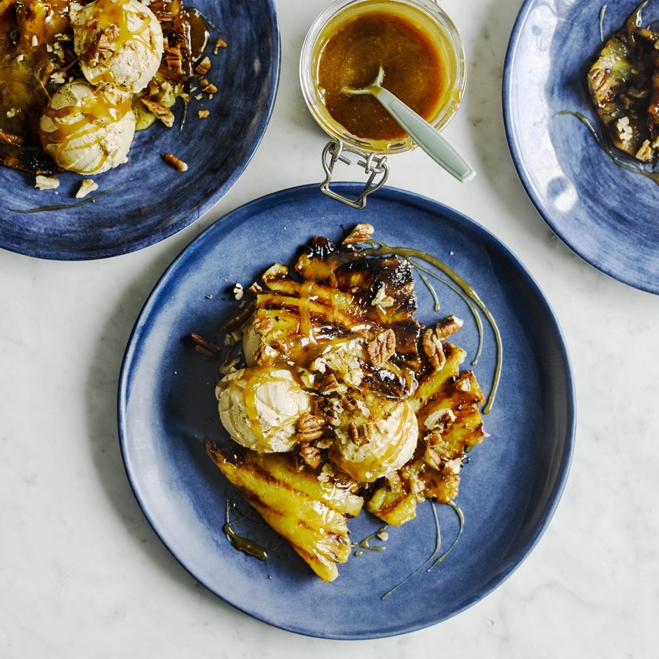 Grilled Cinnamon Pineapples With Vegan Salted Caramel Sauce