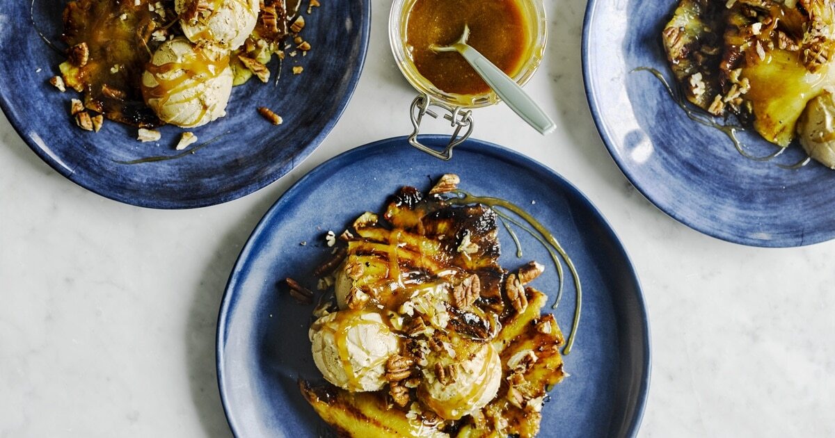 Grilled Cinnamon Pineapples With Salted Caramel Sauce | VegNews