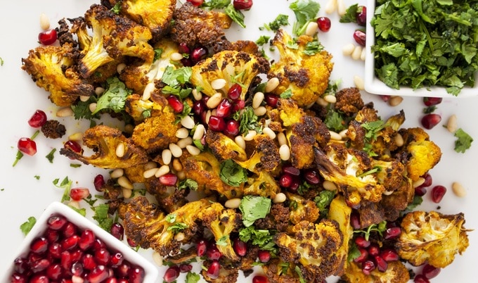 Roasted Turmeric Cauliflower with Cilantro & Mint