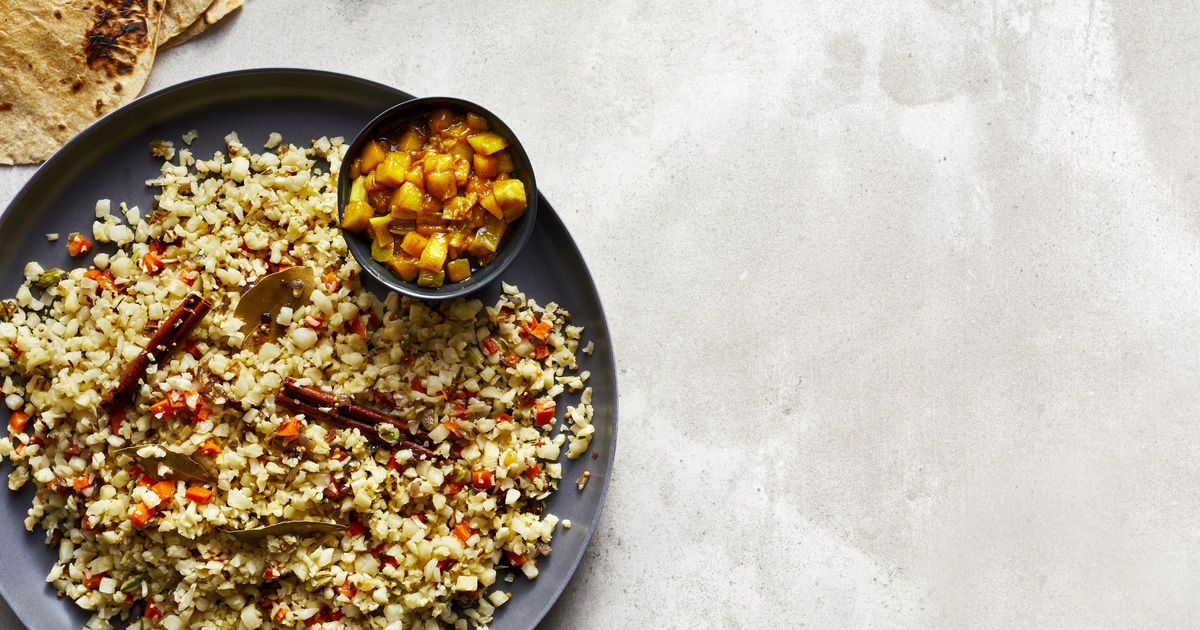 Vegan Cauliflower Rice Biryani With Mango Chutney