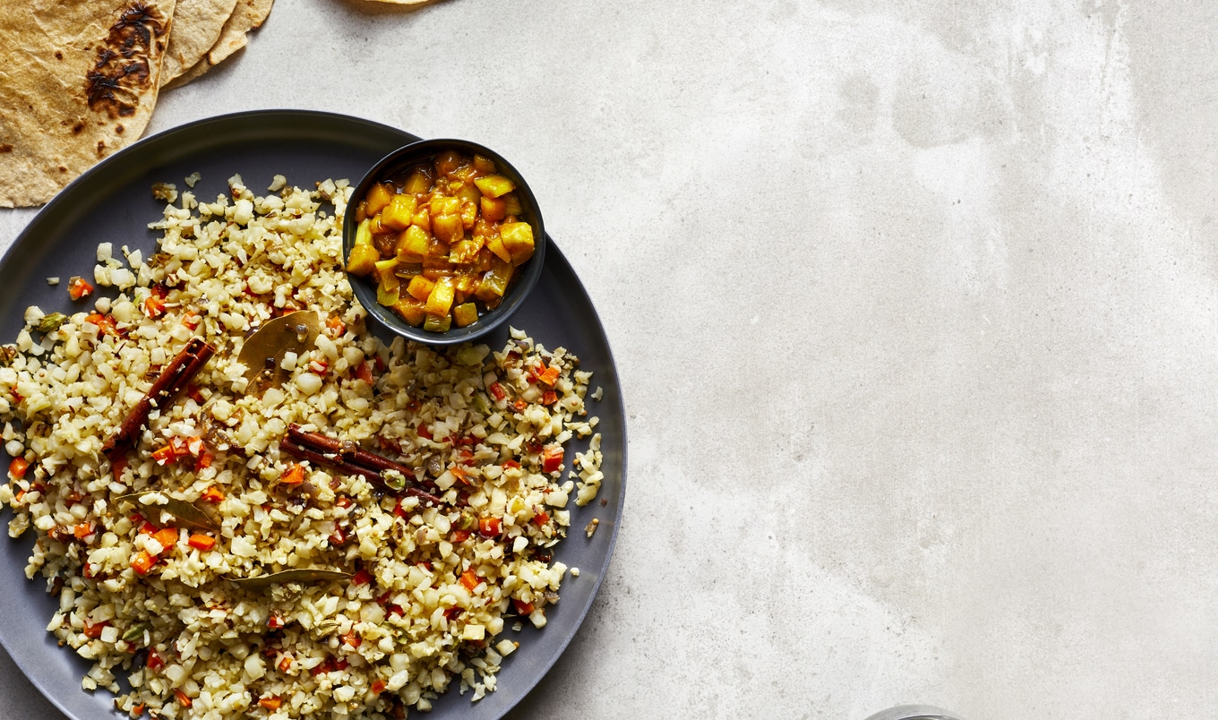 Vegan Cauliflower Rice Biryani With Mango Chutney