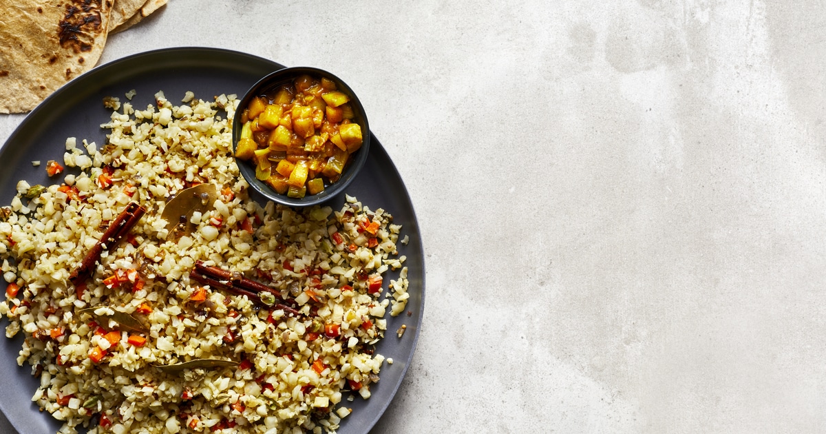 Vegan Cauliflower Rice Biryani With Mango Chutney | VegNews