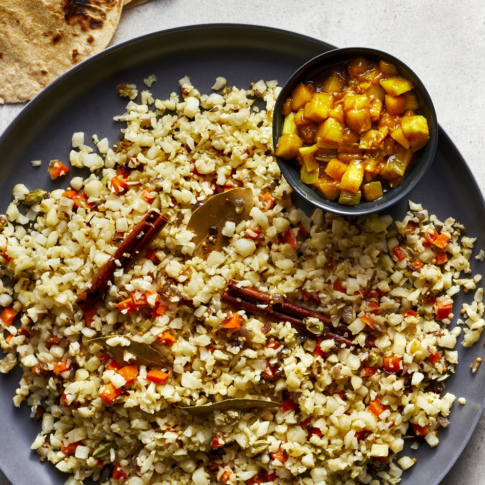 Vegan Cauliflower Rice Biryani With Mango Chutney