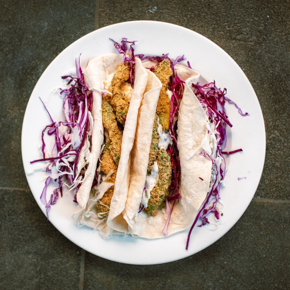 Vegan Tortilla-Crusted Avocado Tacos