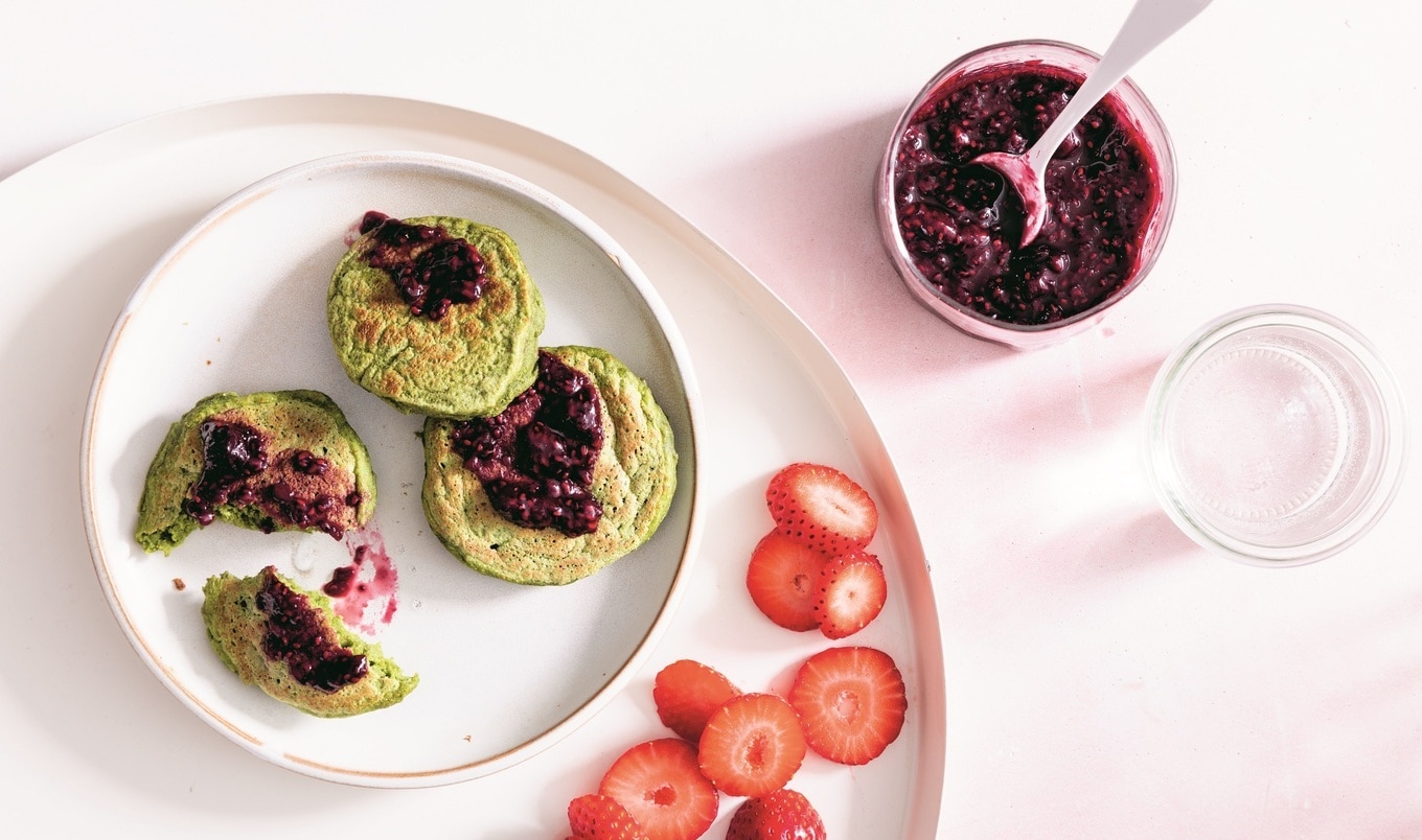 Chia Protein Pancakes With Fresh Strawberries
