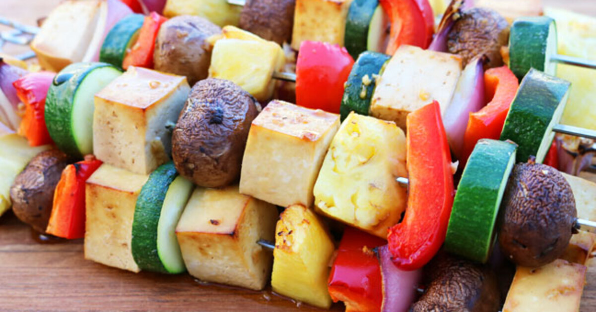 Brown Sugar-Glazed Tofu Veggie Kebabs | VegNews