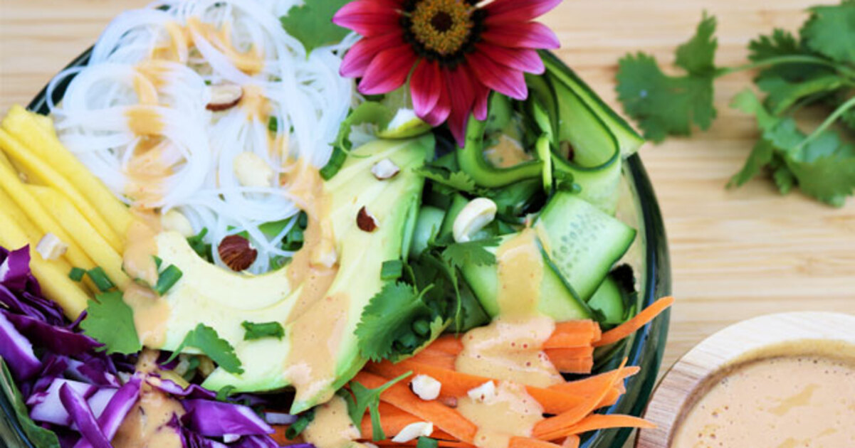 Sweet and Spicy Rice Noodle Salad With Homemade Peanut Sauce | VegNews