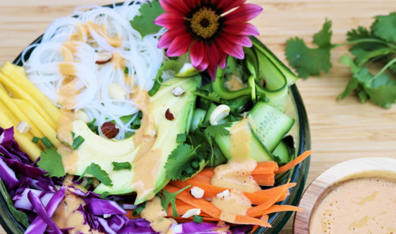Sweet and Spicy Rice Noodle Salad With Homemade Peanut Sauce