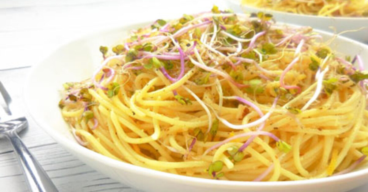 Lemon Capellini With Homemade Almond Parmesan | VegNews