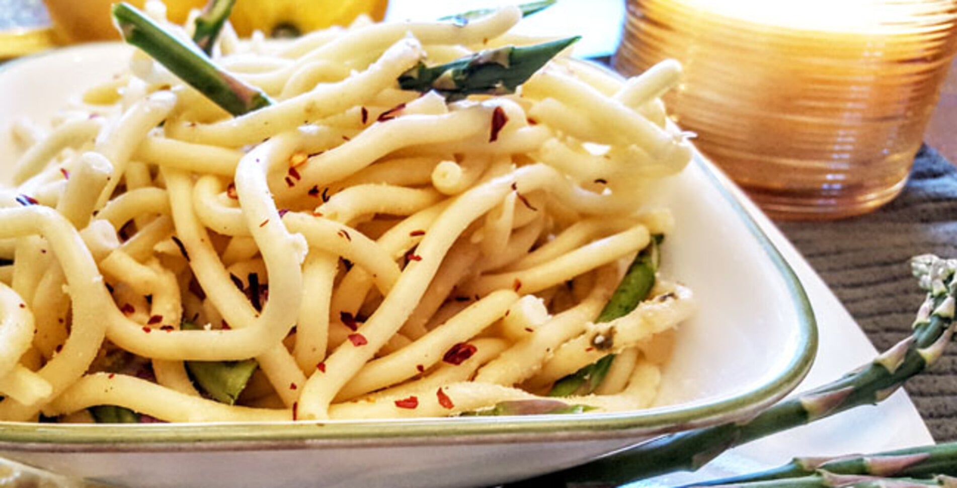 Vegan Lemon Bucatini With Asparagus, Wine, and Butter