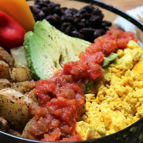 Vegan Tofu Huevos Rancheros with Seasoned Potatoes
