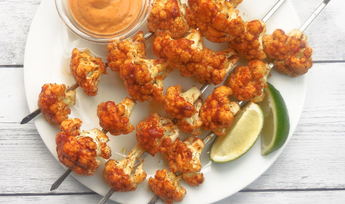 Spicy Grilled Cauliflower Skewers with Adobo Dipping Sauce