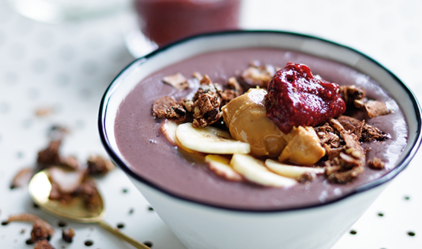 Vegan Superfood PB+J Açaí Bowl With Berry-Chia Jam