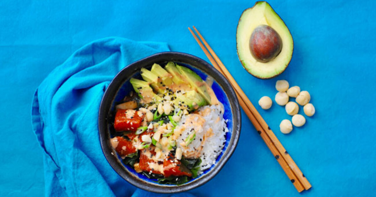 Watermelon Poke Bowl With Spicy Sesame Soy Dressing | VegNews