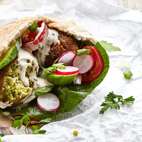 Perfect Vegan Falafel Pita Pockets With Tahini Sauce