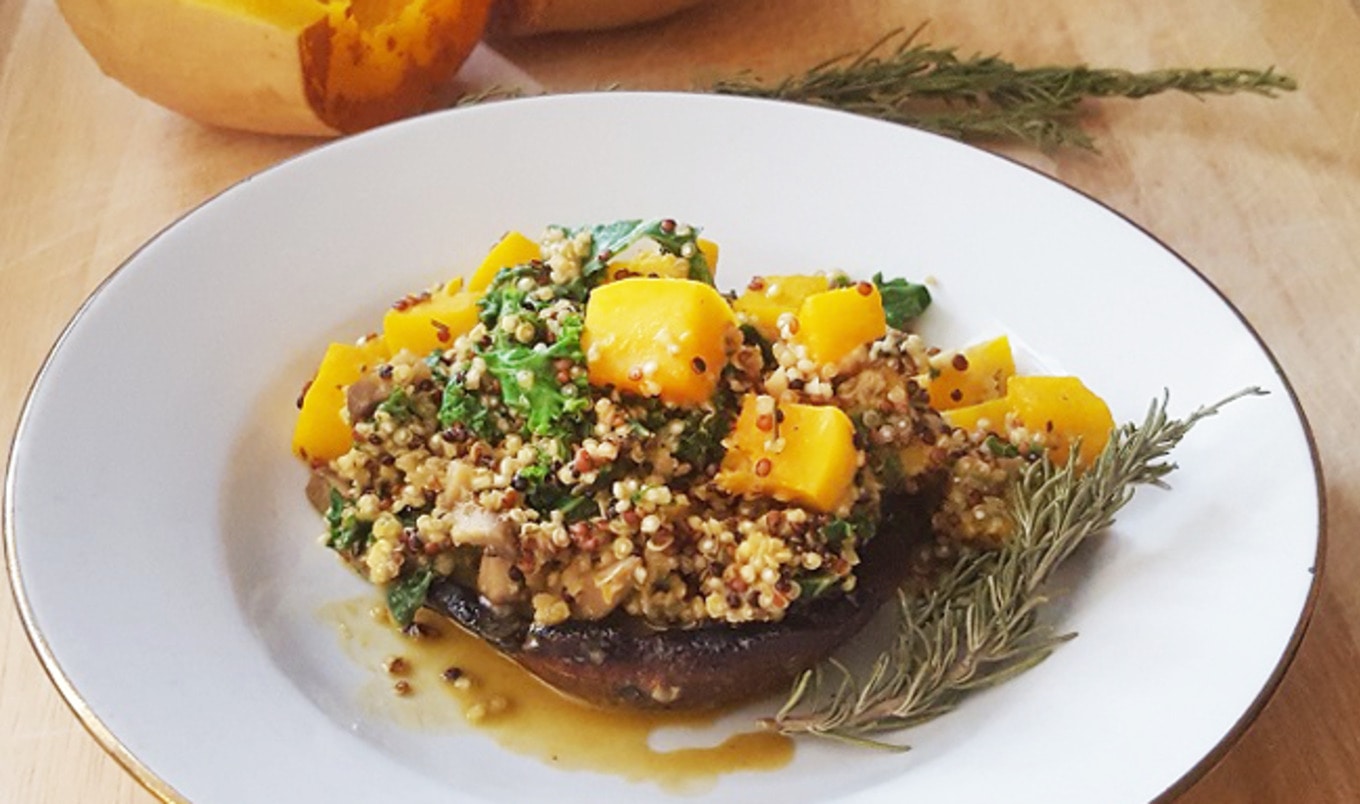 Vegan Butternut Squash-Quinoa Risotto Stuffed Portabellos