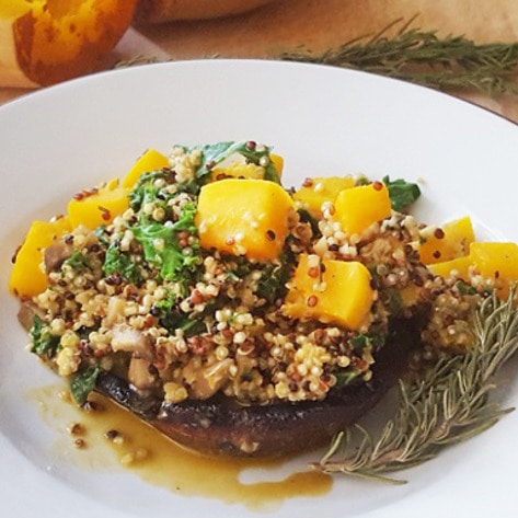 Vegan Butternut Squash-Quinoa Risotto Stuffed Portabellos